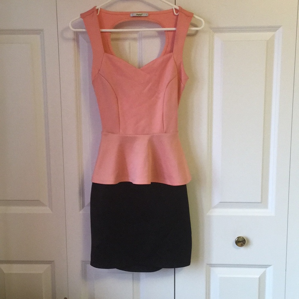 Pink and Black Peplum Bodycon Dress